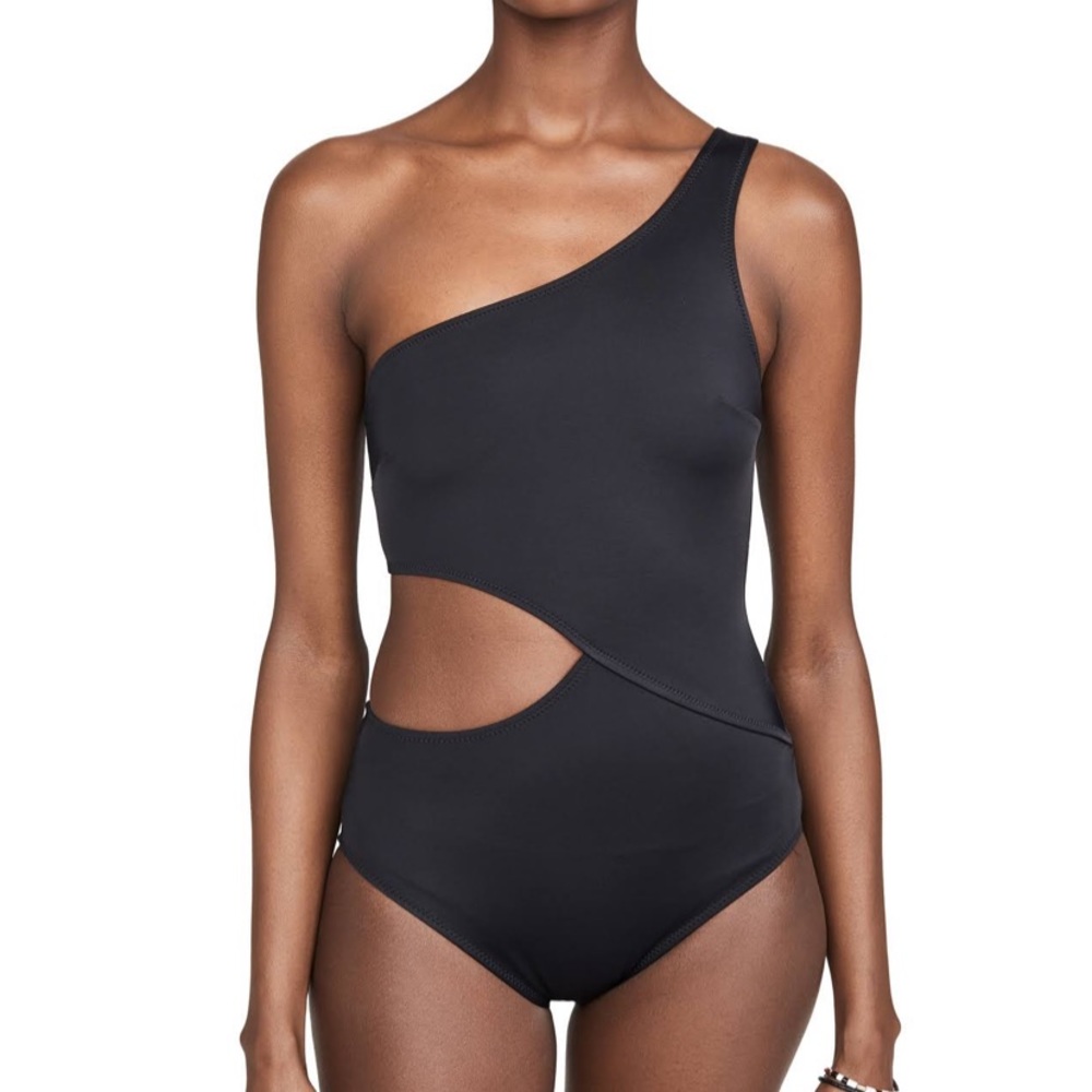 Solid and striped black cut out one piece